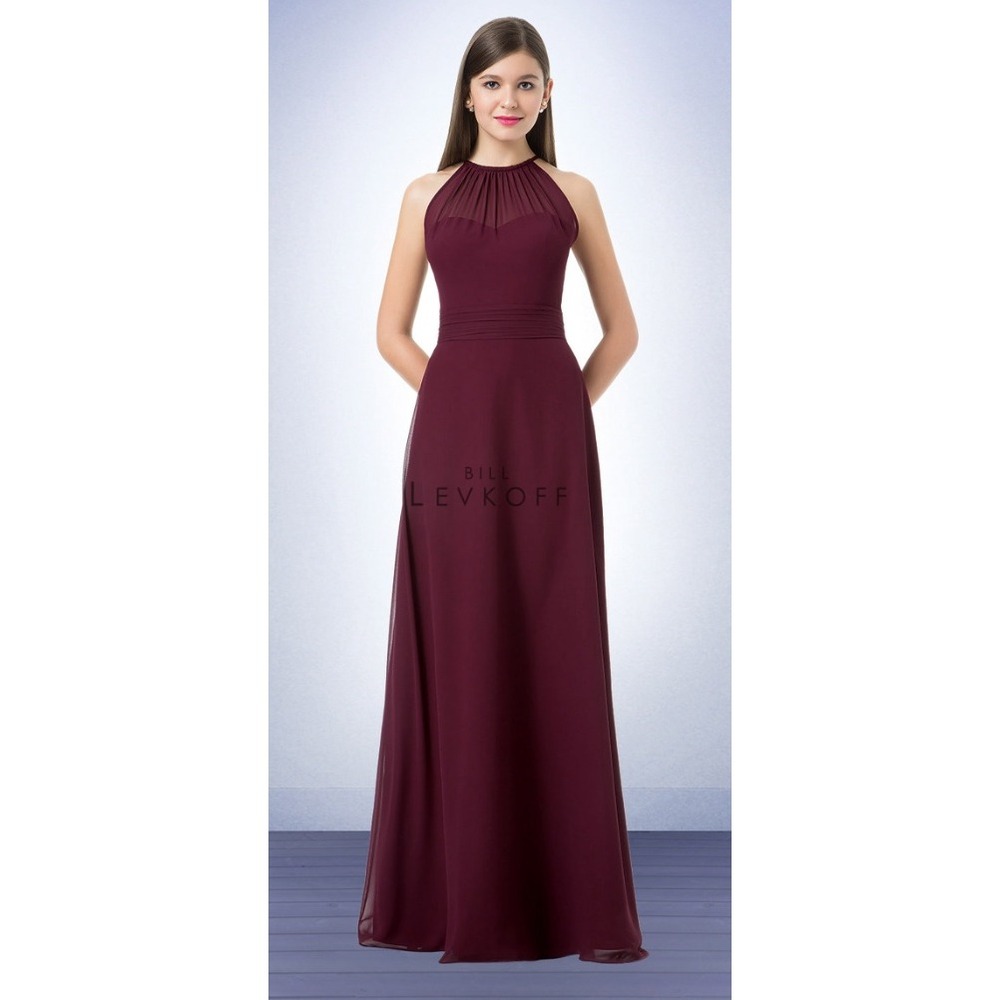 Bill Levkoff Wine-colored Bridesmaid Dress, High Halter, Chiffon, Size 6